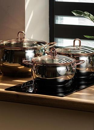 Набор кастрюль из нержавеющей стали 3 штуки 6,1/2,6/3,6 л, хром