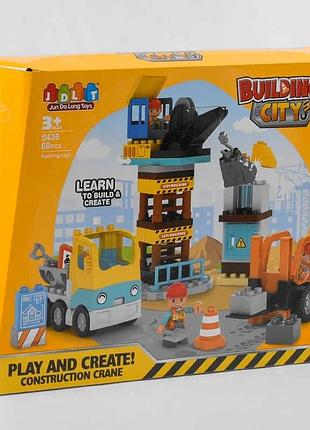 Игрушка конструктор jdlt 5436 (12/2) "строительный город", 68 деталей, 3 фигурки строителей, 2 машин