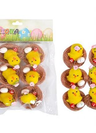 Набор декоративный "курочка с яйцом в гнезде" 6 шт h-1