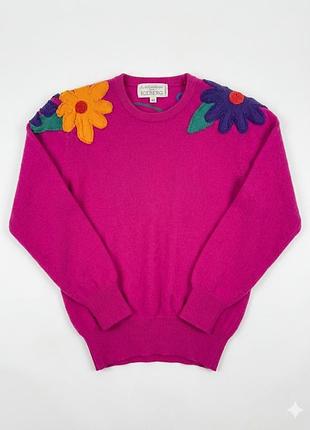 Вінтажний кашеміровий ідеальний светр рожевий жіночий з квітками iceberg ❤️