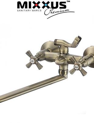 Смеситель для ванны длинный нос mixxus premium retro bronze euro (chr-140)