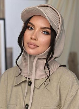 Капор вʼязаний і пов'язка з козирком ,капор без підклада,капор жіночий,капюшон капор,пов'язка