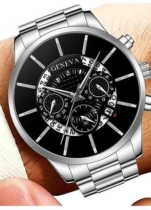 Чоловічий годинник geneva з чорним циферблатом та металевим браслетом
