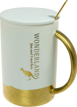 Чашка керамічна 440мл "wonderland" з кришкою та ложкою yg00960/0565