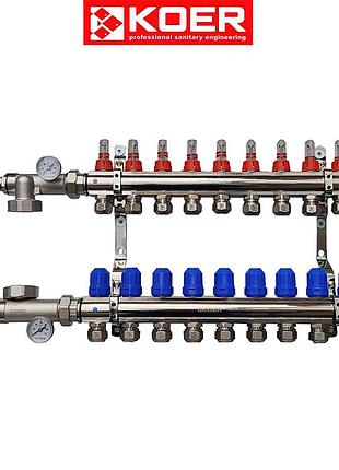Коллекторный узел в сборе для системы "теплый пол" koer на 9 выходов (чехия)