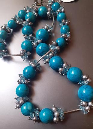 Ожерелье бирюза, искусственные жемчужины