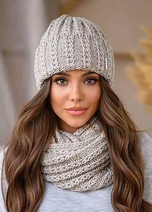 Комплект шапка и шарф, комплект шапка и шарф, комплект женский, шапка без флиса