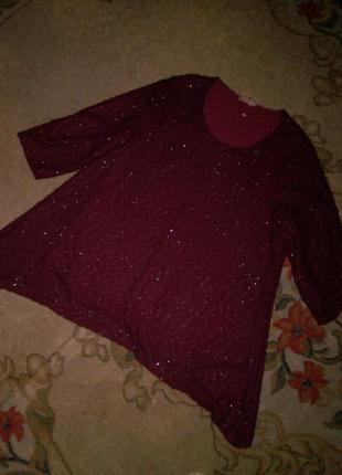 Ошатна,асиметрична,бордо,блузка з люрексом,рукав 2в1,великого розміру,canda3 фото