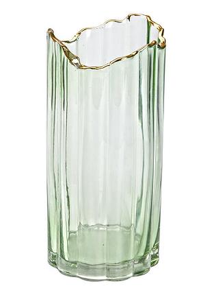 Декоративная ваза из зеленого стекла с золотым ободком 24,5 см
