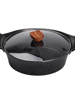 Алюмінієва каструля ø 30 см 2-ступінчасте мармурове антипригарне покриття чорний mgc