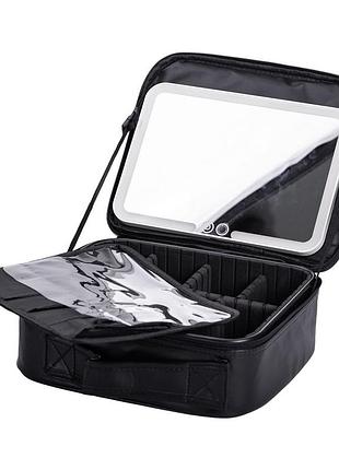 Органайзер косметичка из эко кожи с зеркалом и подсветкой 26×22×9 см hp-10-2ab
