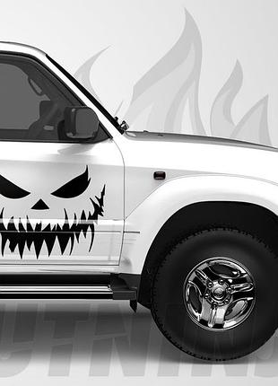 Наклейка на авто / мото / скло / кузов " хелловін - halloween - посмішка гарбуза - на двері " будь-який колір