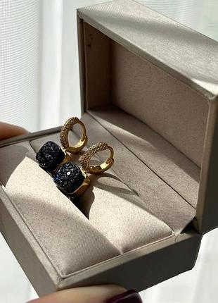 Помеллато серьги в цирконах позолота 18 к / сережки с черными кристаллами