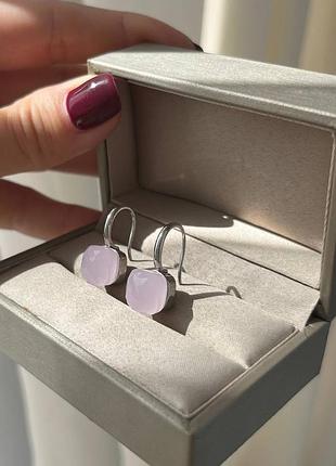 Помеллато серьги розовый камень посеребрение / винтажные сережки