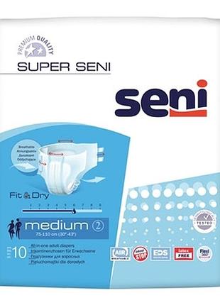 Подгузники для взрослых super seni 6 капель m 75-110 см, 10 штук