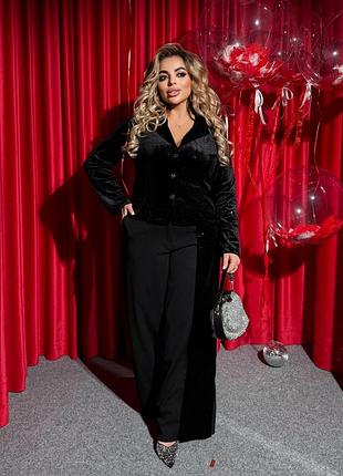 Стильный и изысканный комбинезон брючный, вставки велюр, брюки клеш брюки батал