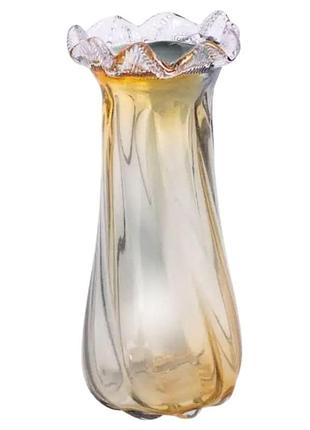Ваза декоративна 30 см для квітів скляна фігурна ваза з кольорового скла 1.8 л жовто-сіра hp-9-10