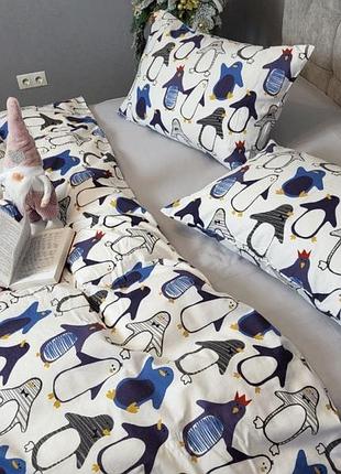 Постільна білизна фланель пінгвін сірий двоспальний