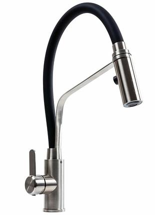 Смеситель для кухни platinex kn36, черный силиконовый гусак (гибкий держатель)