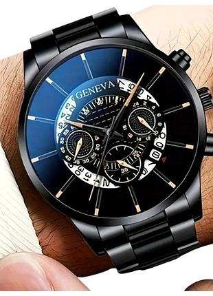 Чоловічий годинник geneva з чорним металевим браслетом і стильним циферблатом
