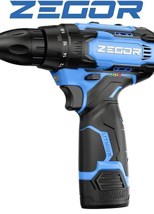 Шурупокрут акумуляторний zegor cda-12 (2*(12в, 2 а/год)) у коробці (сірія advanced)