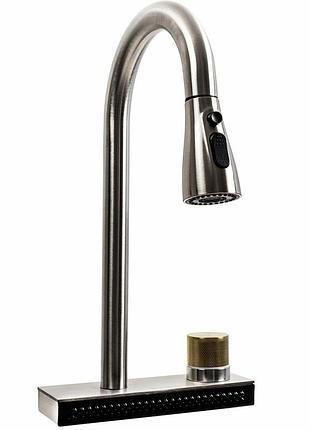 Смеситель для кухни с выдвижным изливом platinex zs84 водопад, нержавейка
