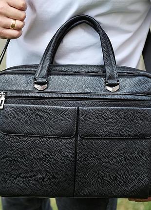 Сумка чоловіча офісна через плече 39х29х10, практичний шкіряний портфель для бізнесу, сумочка для навання, чорний