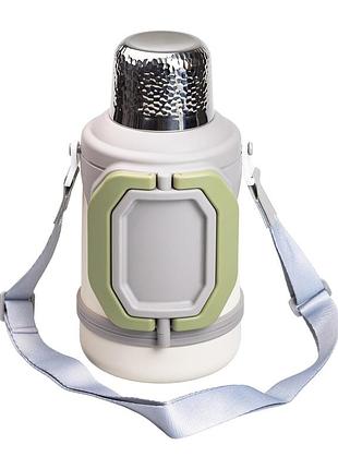 Термос vacuum cup 1.5 литра с ремешком и складной ручкой белый