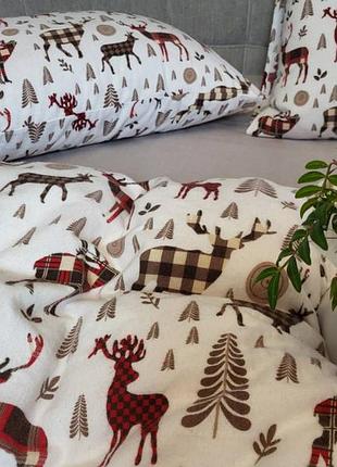Комплект олени/серый мусон фланель комфорт текстиль семейный на резинке