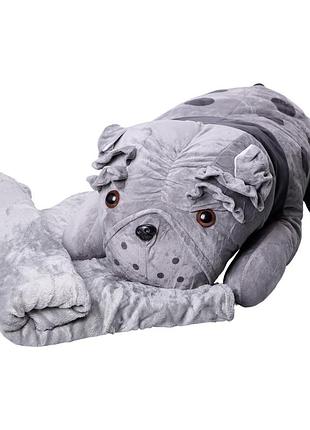 Мягкая игрушка-подушка с пледом внутри собака обнимашка 65 (см) серый colorful home 9527-40g