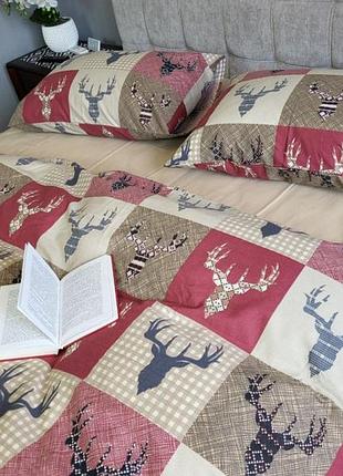 Постельное белье фланель трофей бордо-св.беж двуспальный евро