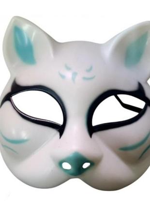 Маска кіцуне японської кошки лисиці 18х17 см бірюзова авс