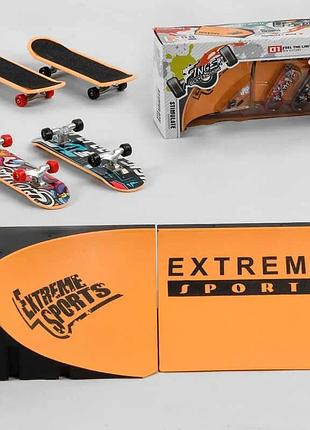 Игрушка пальчиковый скейт-фингерборд с трамплином вв 505 d (60/2) 2 скейта, 2 части трамплина, отвер