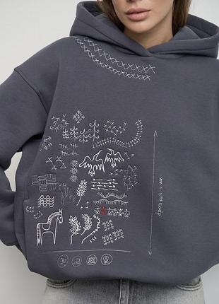 Худі теплий графіт українського бренду matiko коник р. s-m