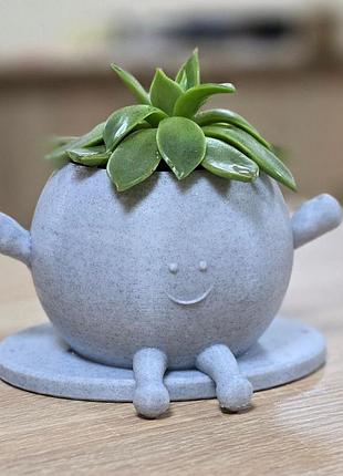 Оригинальный горшок для цветов пластиковый колобок кашпо под вазон для домашних и садовых цветов салатовый