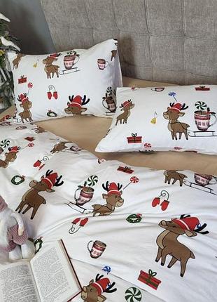 Постельное белье фланель зимний гостинец беж двуспальный