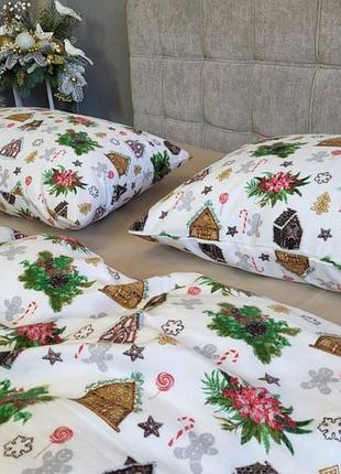 Постельное белье фланель пряничные домики беж