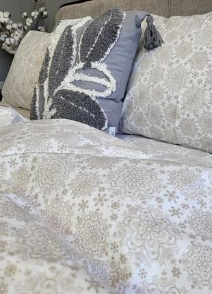 Комплект мережка беж фланель комфорт текстиль сімейний на резинці