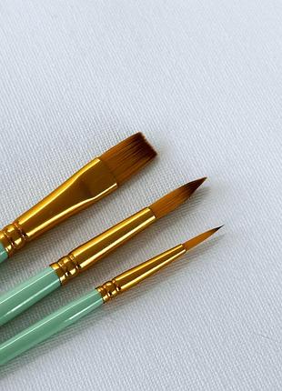 Набір професійних нейлонових пензликів 3 шт. (м'ятні з позолотою)