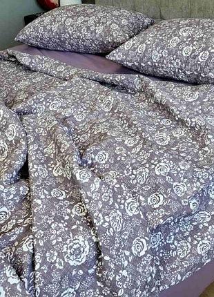 Постільна білизна ранфорс-жатка троянди фіолетовий мікс двоспальний євро