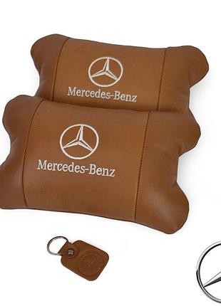 Комплект 2шт для підголівника mercedes-benz, виготовлених з натуральної коричневої шкіри. комфорт в авто