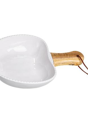 Тарілка порцелянова глибока з ручкою яблуко 23×16×4 (см) блюдо сервірувальне з ручкою для подачі тарілка сковорода білий zjh-15-5