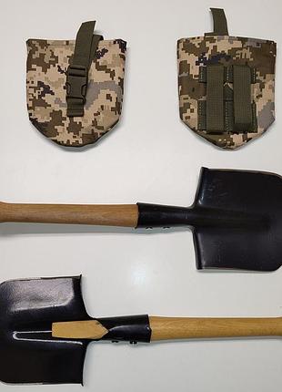 Піхотна лопата зі сталі 65г та чохол піксель компактна лопата для кемпінгу та туризму. ve-33