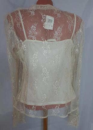 Шикарная ажурная блуза цвета шампань m&s (размер 12-14)3 фото