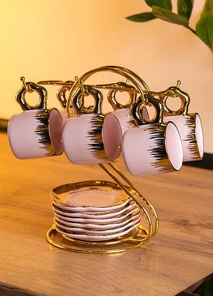Набор чашек для кофе на металлической подставке 6 (шт) по 100 (мл) подарочный кофейный сервиз набор чашек розовый с золотом fm-48