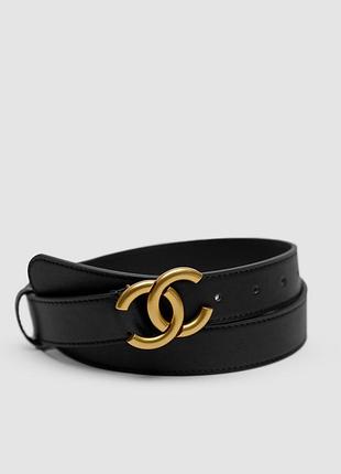 Брендовий ремінь chaneі leather belt black/gold 105 x 3 см