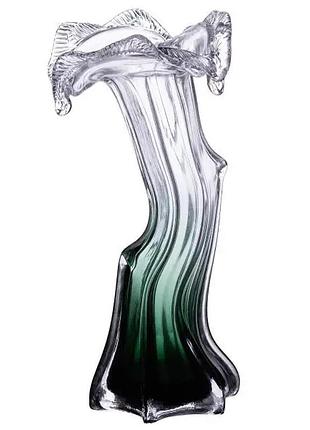 Декоративная стеклянная ваза для цветов 29 см фигурная зеленая hp-9-1