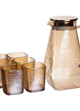 Кувшин 1.8 л со стаканами 6 штук по 200 (мл) графин для компота сока воды лимонада кувшин для напитков коричневый hp-19-39s