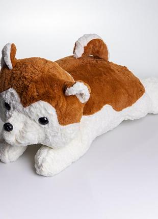 М'яка іграшка-плед, подушка 3 в 1 хаскі плед в іграшці 50×30×26 (см) коричневий 7124br