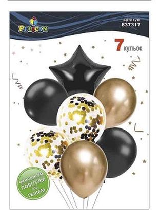 Набор из 7 шариков "звезда, черный микс с золотом" pelican (837317) knz